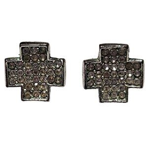 Retro Rhinestone Silver Tone Cross X Stud Earrings 50s 60s Fashion Jewelry Women